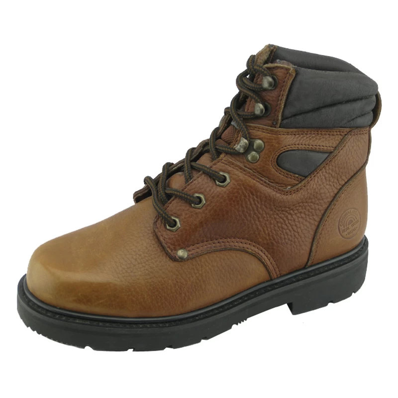 China Brown color first layer genuine leather goodyear men work safety boots manufacturer