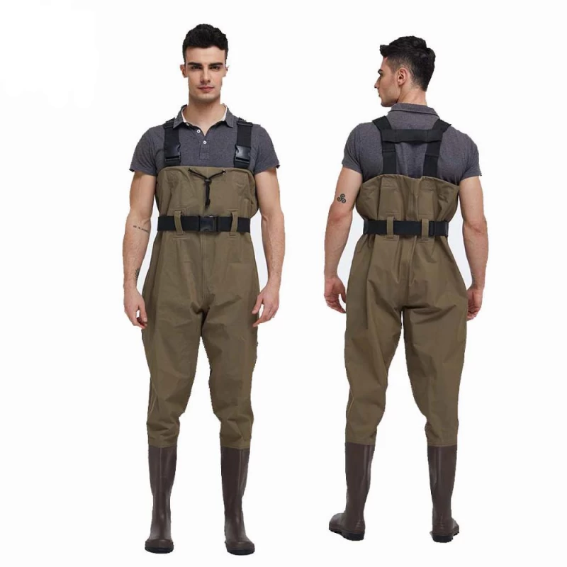 China CW004 Men nylon PVC fishing waders water proof chest waders with pvc safety boots manufacturer
