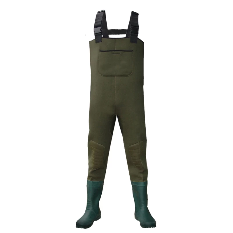 China CW006 Front pocket men water proof neoprene fishing chest wader with rubber boots manufacturer