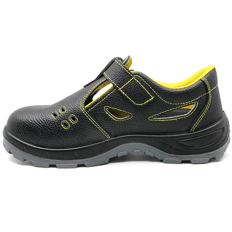China DTA034 black leather no lace steel toe cap summer safety sandal shoes manufacturer