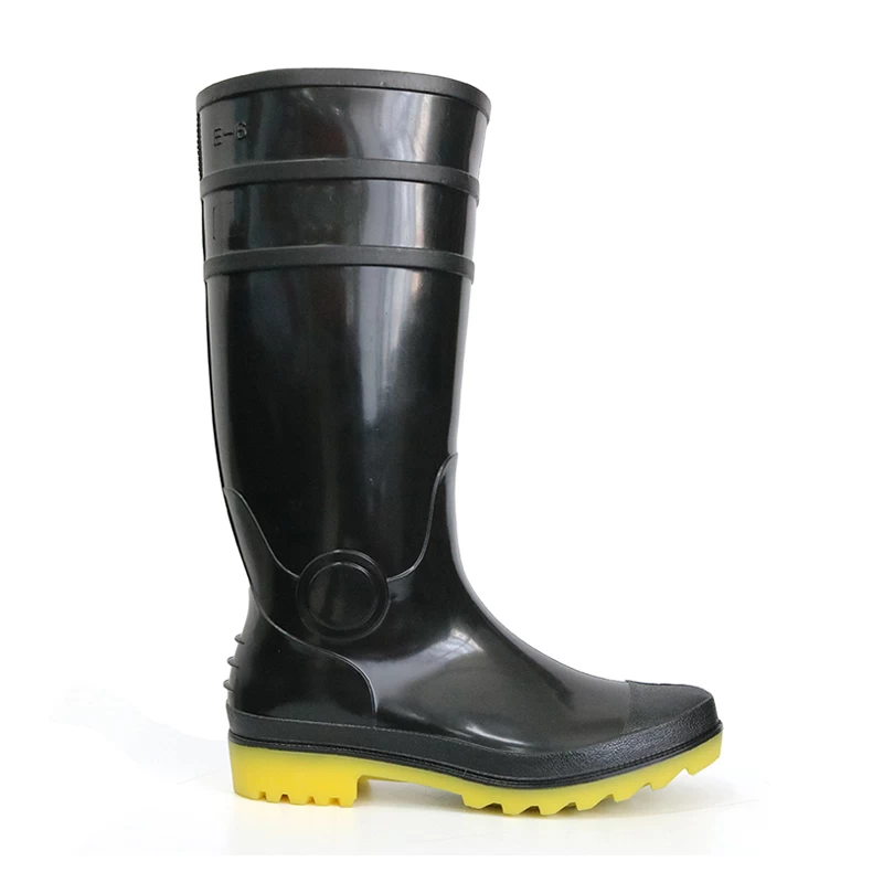 China E6-BY black non safety waterproof cheap pvc glitter rain boot manufacturer
