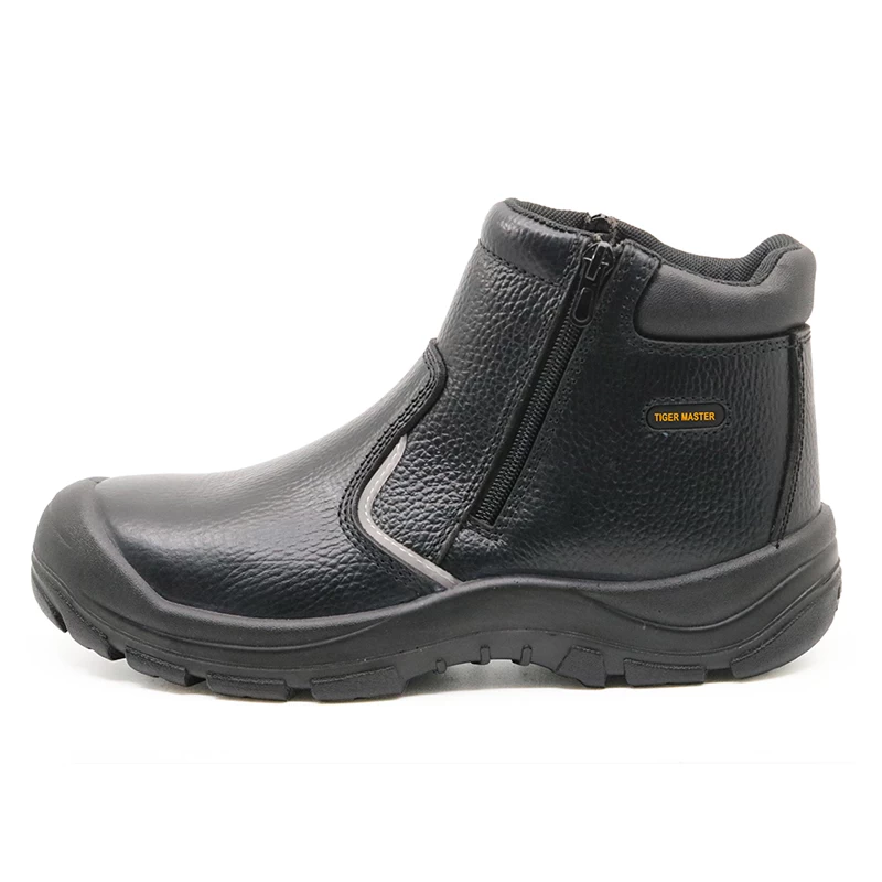 China ENS026 Black genuine leather anti static no lace safety shoes with zipper manufacturer