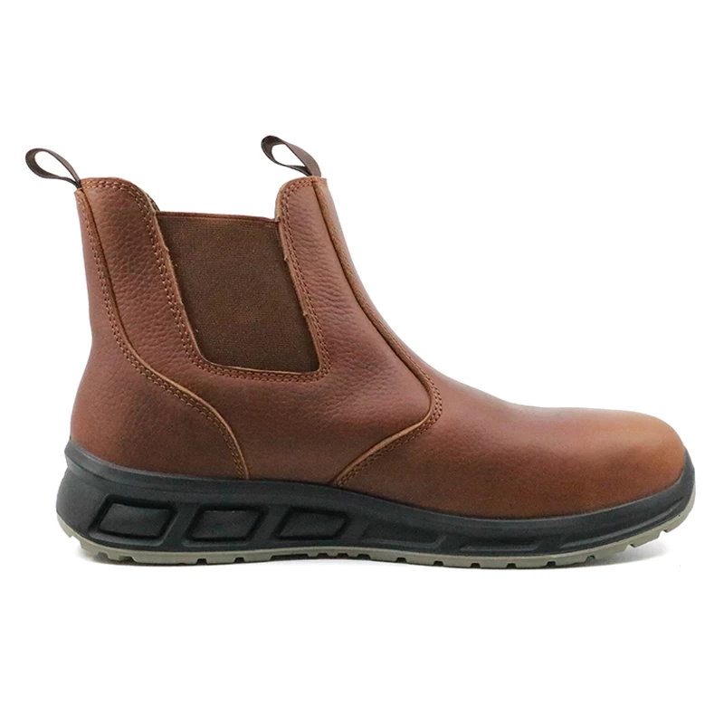 China ETPU28 brown leather fashionable steel toe cap safety shoes without lace manufacturer