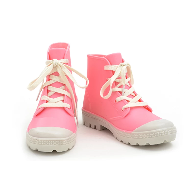 China HFB-004 lace up fashionable ladies ankle rain boots manufacturer