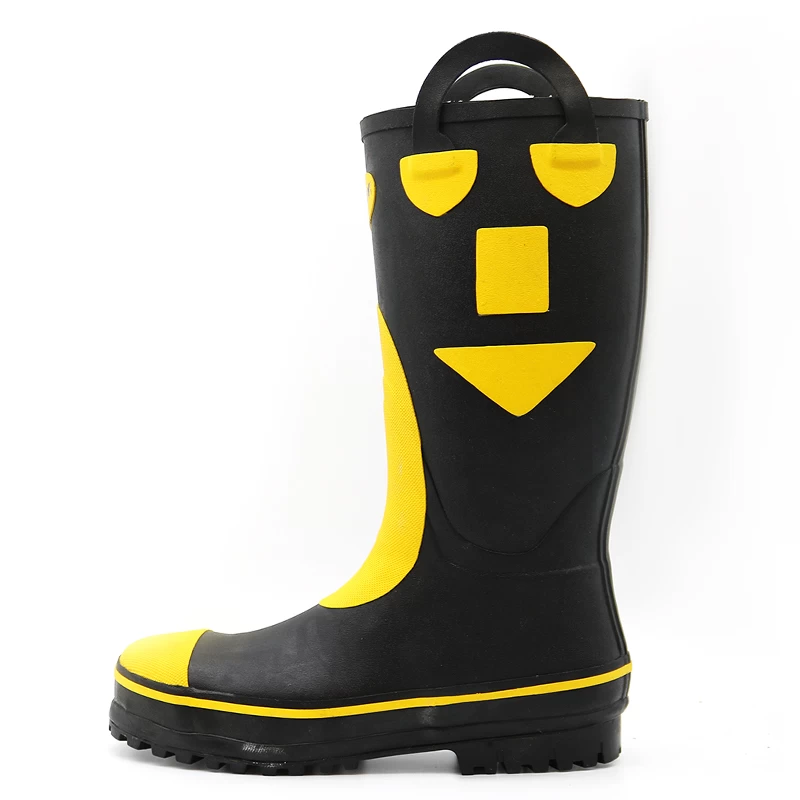 China HT002 Anti slip waterproof steel toe puncture proof fireproof firemen rubber boots manufacturer