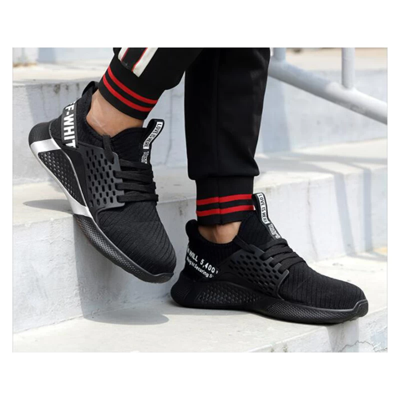 China 803 Black light weight steel toe puncture proof men breathable sneakers safety shoes manufacturer