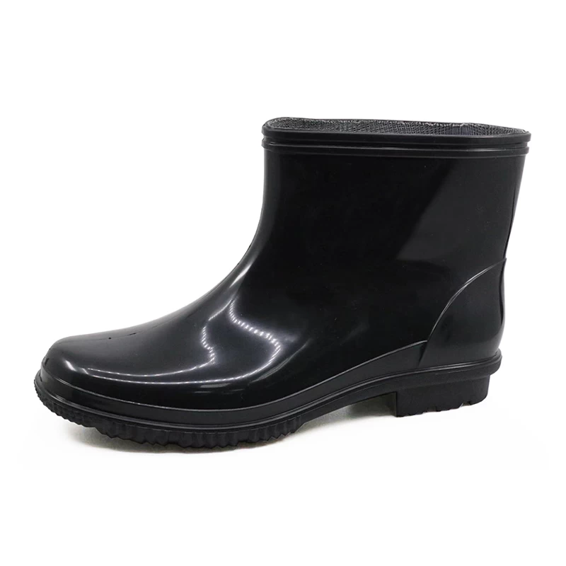 China JW-015 black non safety glitter ankle pvc rain boots for men manufacturer