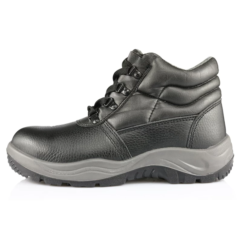 China SD102 top layer leather pu injection black steel toe safety shoes manufacturer
