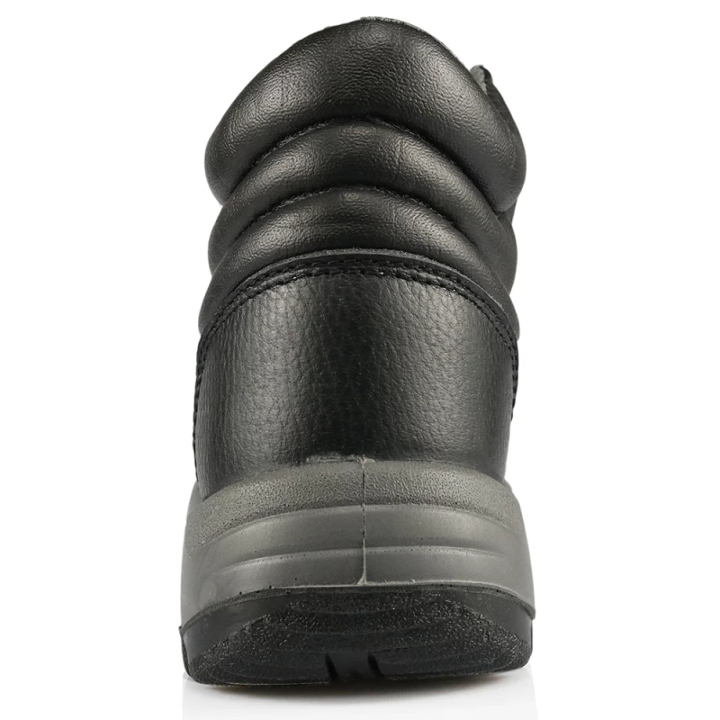 China SD102 top layer leather pu injection black steel toe safety shoes manufacturer