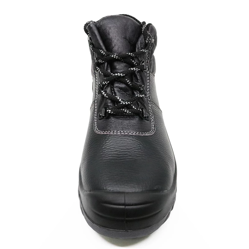 China SJ0180 PU rubber sole genuine leather steel toe cap anti static safety boot manufacturer