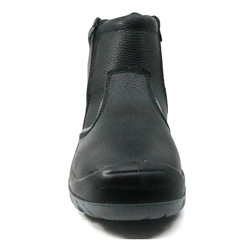 China SJ0198 black embossed leather steel toe safety shoes without lace manufacturer