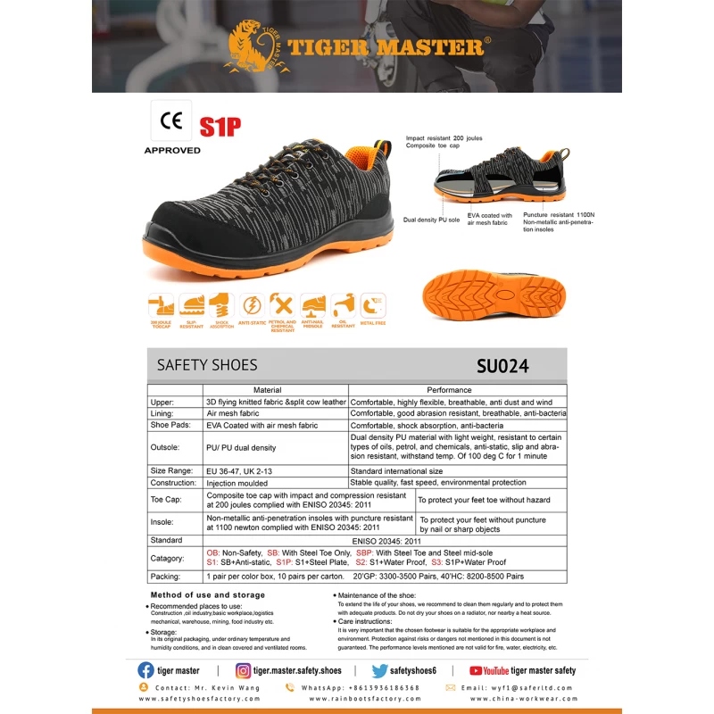 China SU024 CE verified anti slip composite toe puncture proof antistatic sport safety shoes manufacturer