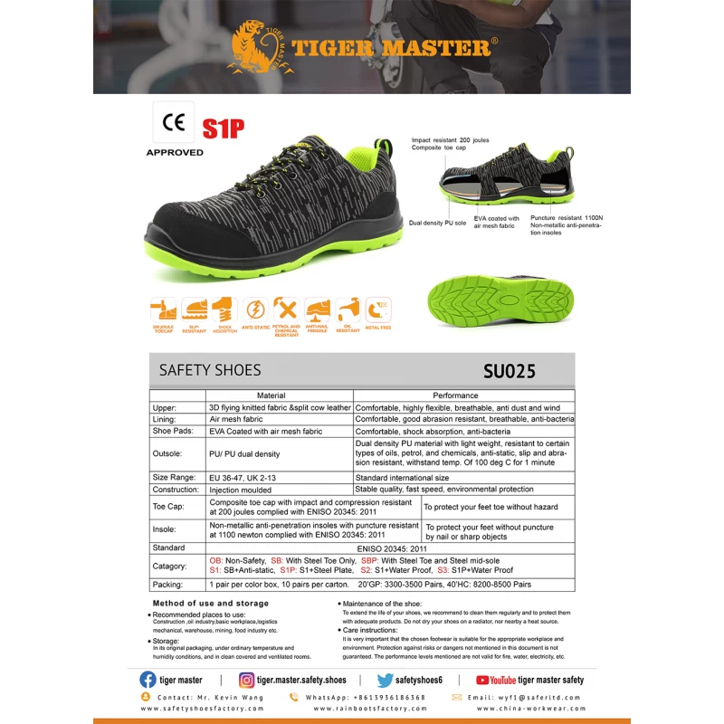 China SU025 Anti slip composite toe puncture proof antistatic metal free safety shoes CE manufacturer
