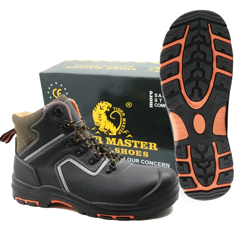 China TC002 slip resistant steel toe cap leather safety boots for men manufacturer
