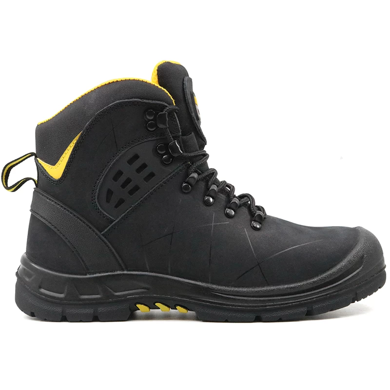 China TH004 High ankle rubber sole black leather safety boots men manufacturer
