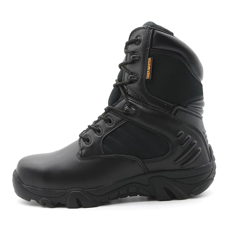 China TM123 Anti slip rubber sole black leather steel toe tactical military army shoes manufacturer