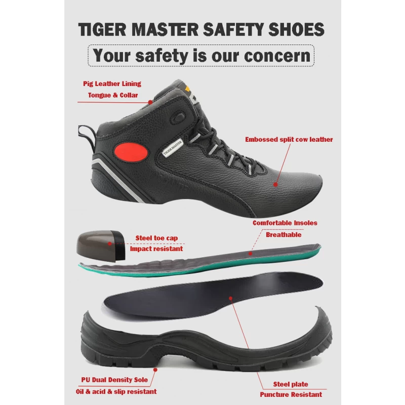 China TM2003 Black oil proof anti slip pig leather lining steel toe steel plate chile safety shoes manufacturer