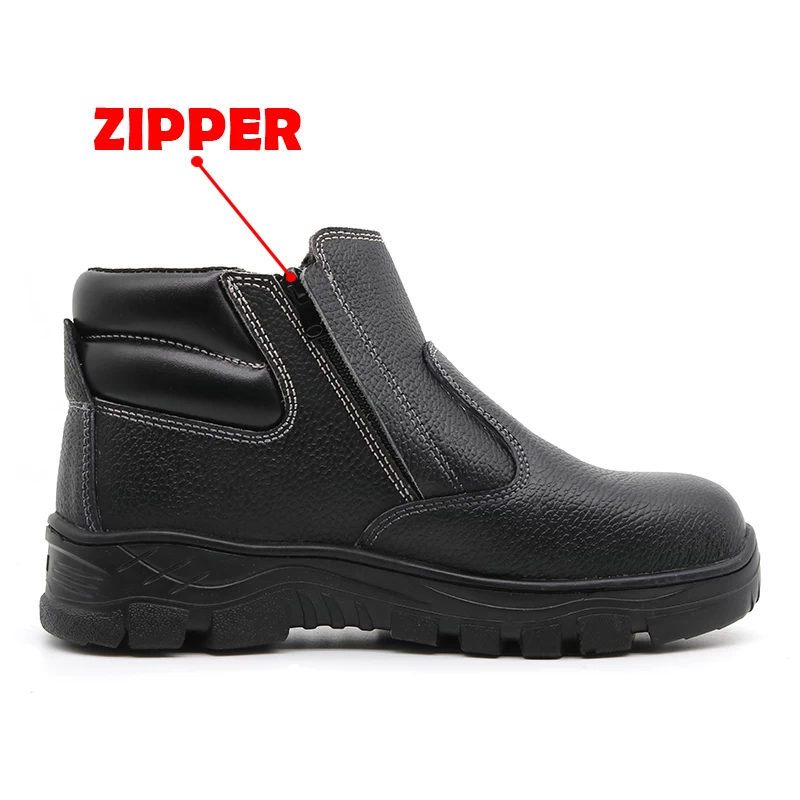 China TM2032 Oil acid resistant rubber sole steel toe mid plate safety shoes leather zipper manufacturer