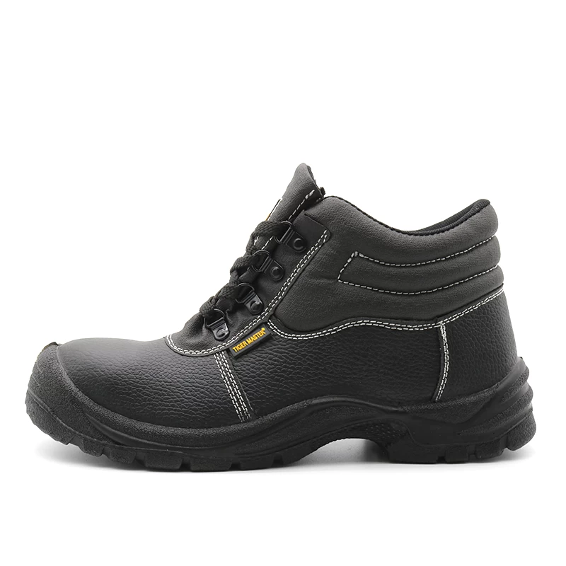 China TM3013 Black leather puncture proof cheap price labor safety shoes mid cut steel toe manufacturer