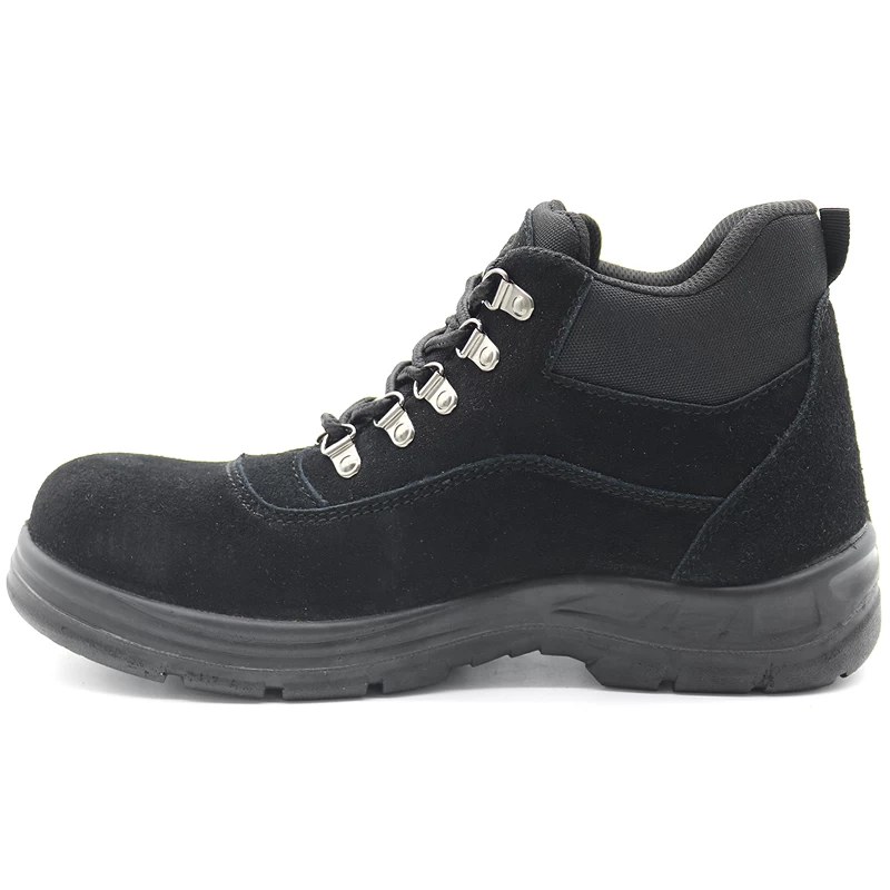 China TM3018 PU injection anti slip oil proof steel toe suede leather safety shoes black manufacturer
