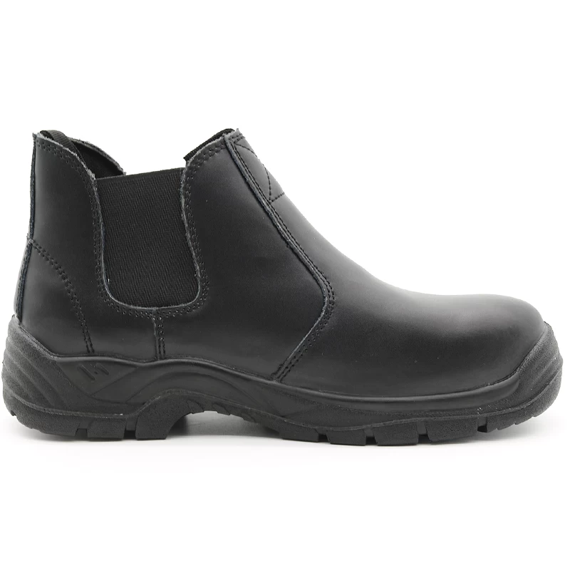 Chine TM3022 Chaussures de sécurité anti-perforation noires à bout en acier antidérapantes coupe mi-haute sans lacet fabricant