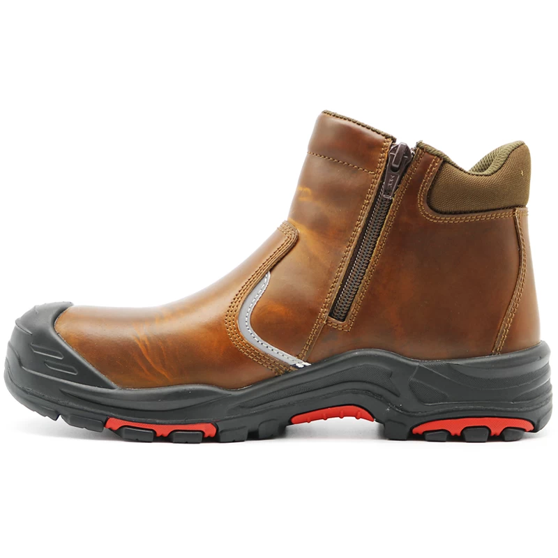 China TM7003 Oil resistant brown leather steel toe puncture proof no lace safety shoes with YKK zippers manufacturer