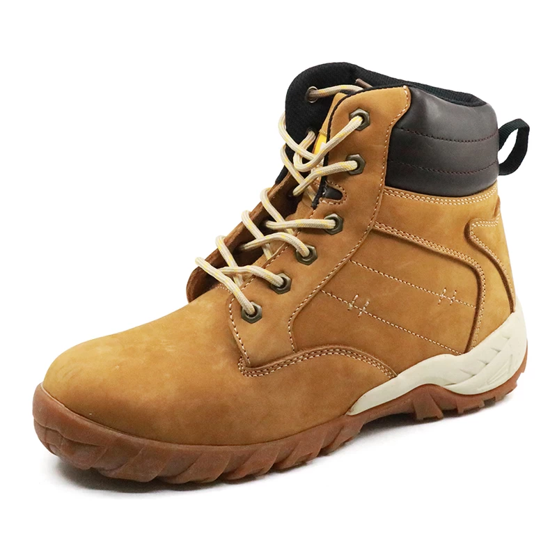 China TMC011 yellow nubuck leather rubber sole safety boots with steel toe manufacturer