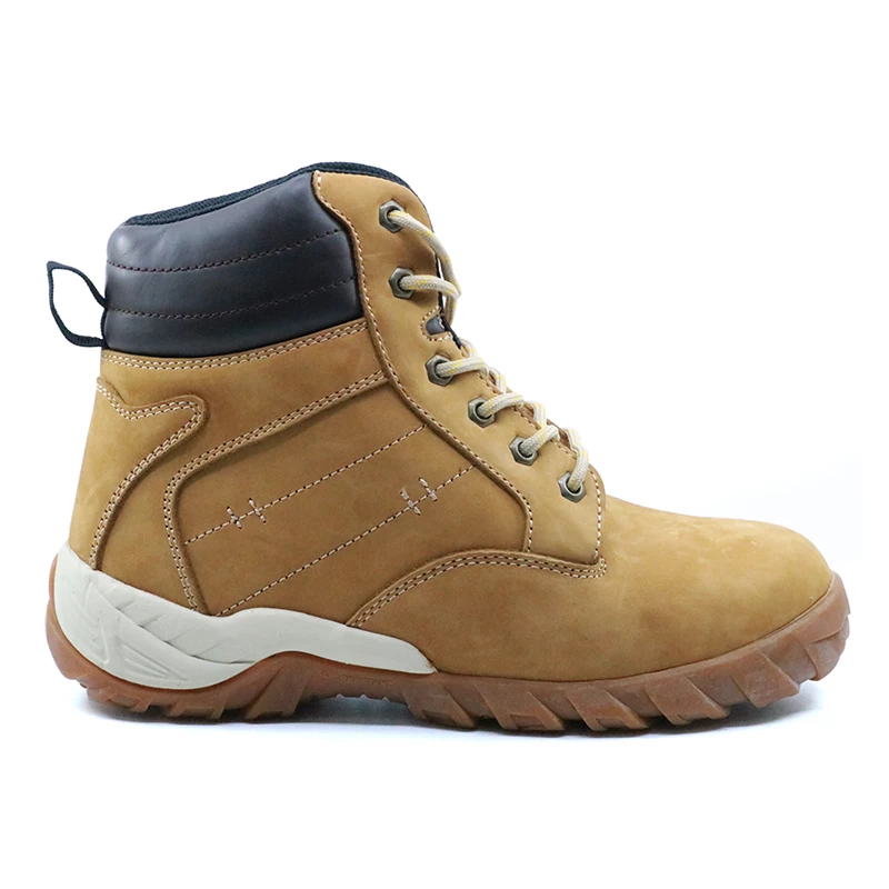 China TMC011 yellow nubuck leather rubber sole safety boots with steel toe manufacturer