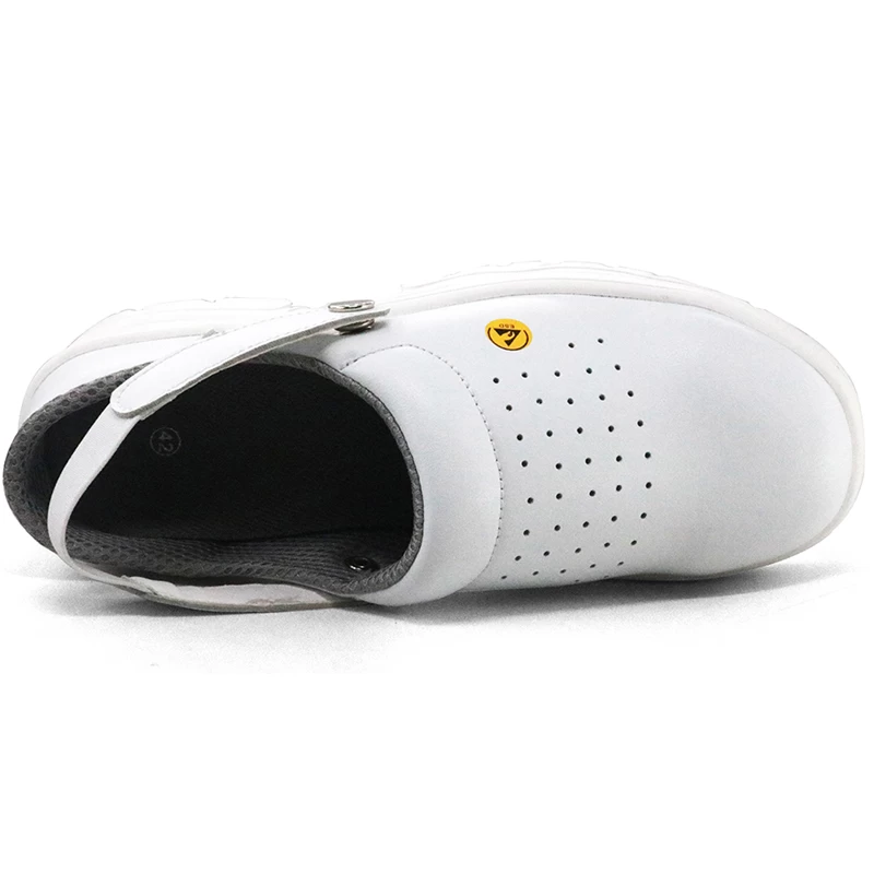 China TMC047 White microfiber leather rubber sole ESD kitchen summer safety shoes manufacturer