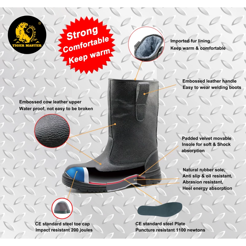 China W1016 Cemented rubber sole leather steel toe fur lining winter welding boots manufacturer