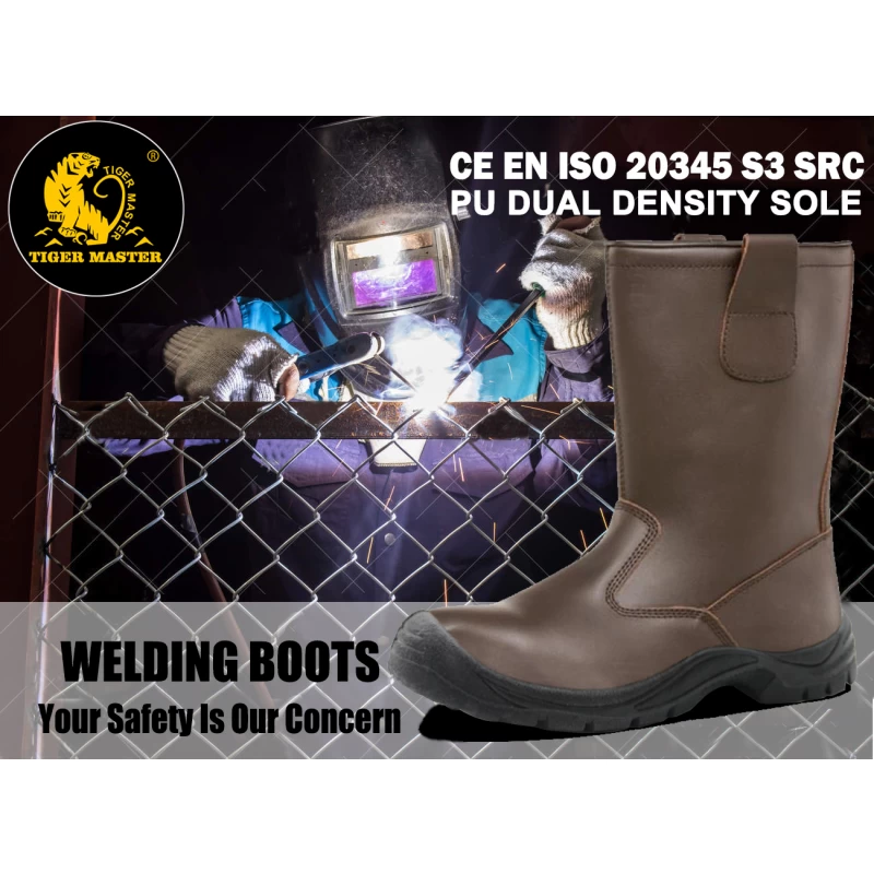China W1021 Brown oil water resistant anti slip steel toe puncture proof welding boots without laces manufacturer