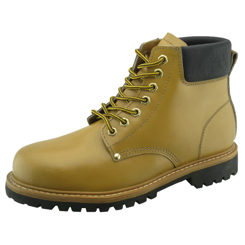China Yellow corrected leather goodyear safety boots shoes manufacturer