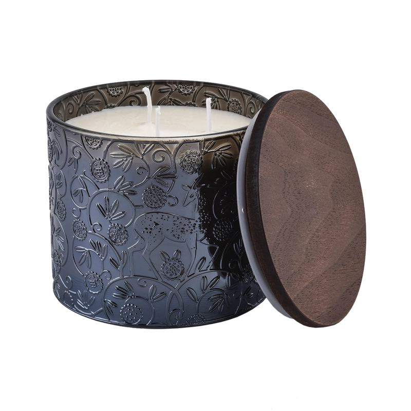 Venta al por mayor, tarros de velas de cristal negro, tarros de velas con patrón de ciervos para hacer velas