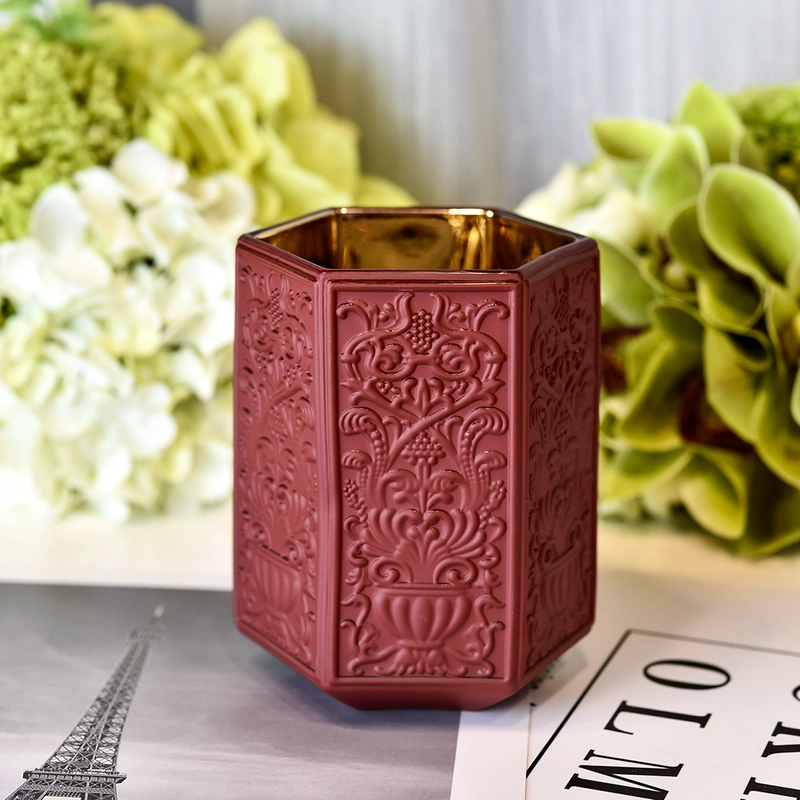 China Luxury custom baroque gold-plated red european style glass candle jar manufacturer
