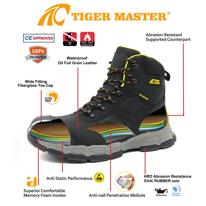 Cina TM1002 Scarpe antinfortunistiche impermeabili antiforatura con punta in fibra di vetro in vera pelle da uomo produttore