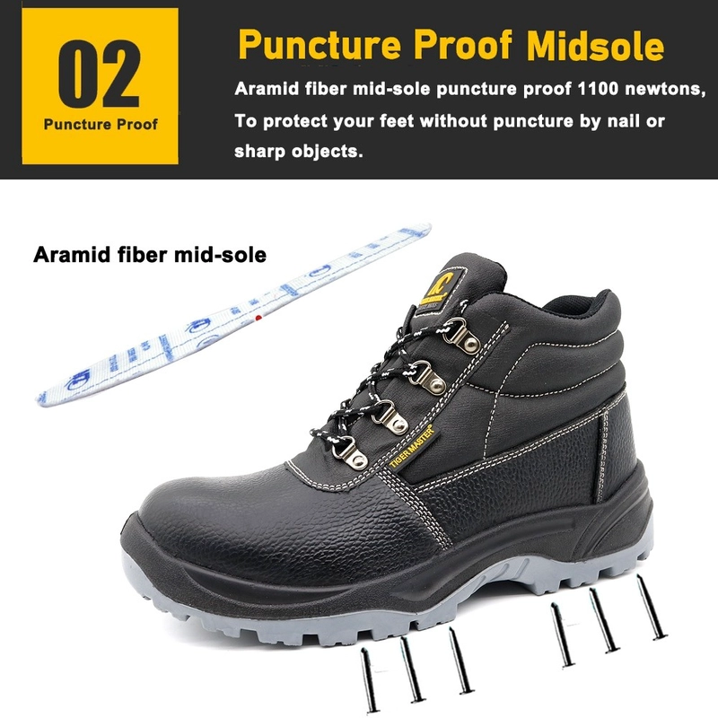 China TM008 EU-Fiberglas-Zehe, pannensichere Sicherheitsstiefel aus schwarzem Leder für die Industrie Hersteller
