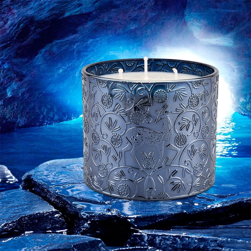 Cina Elegante barattolo di candela in vetro con motivo cervo blu di alta qualità per regali di famiglia produttore