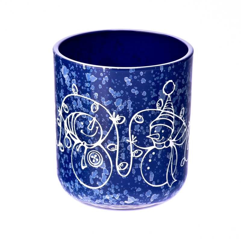 Portacandele in vetro di carta con decalcomania natalizia blu scuro con logo personalizzato all'ingrosso con coperchio