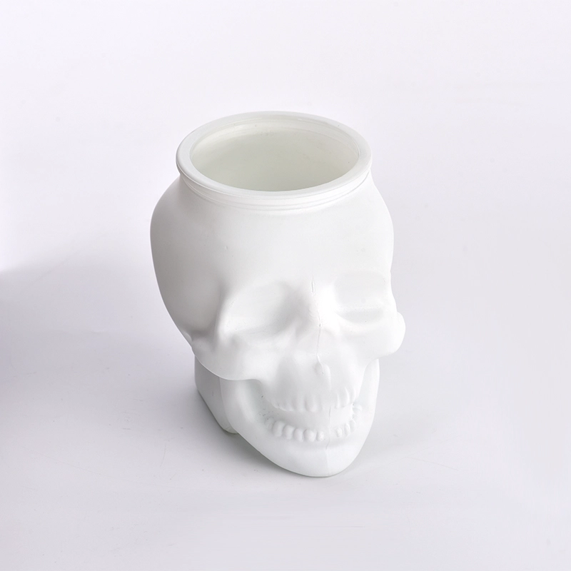 休日の装飾用の卸売ハロウィーン ホワイト スカル ガラス キャンドル瓶