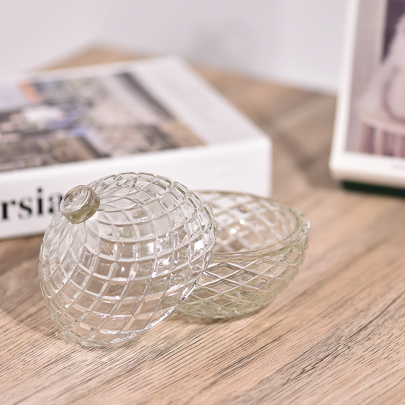 Pakyawan spherical rhombus-shaped glass candle garapon na may mga lids