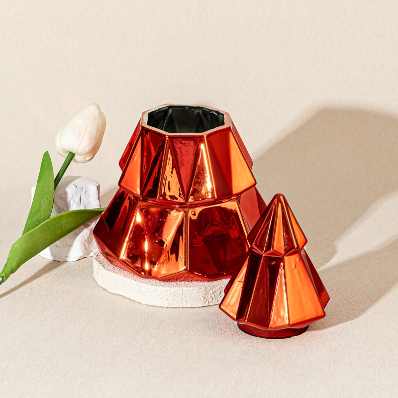 Lattine di candele per alberi di Natale rosso geometrico all'ingrosso con coperchi