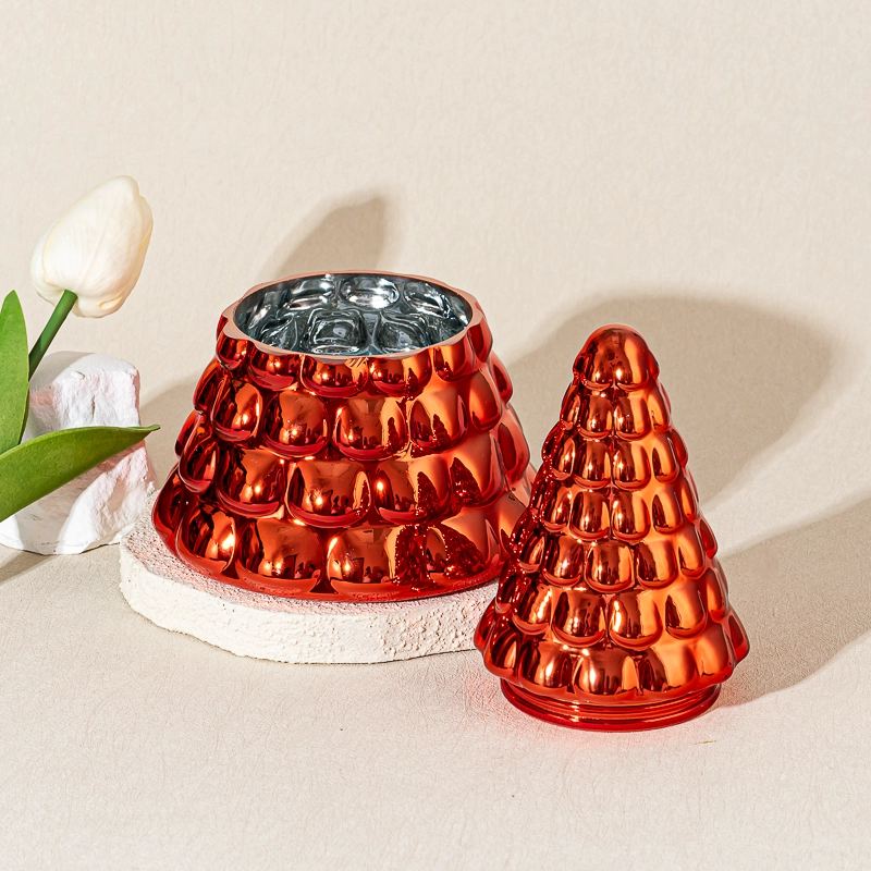 Jar candele di vetro rosso metallico di nuova progettazione con coperchi