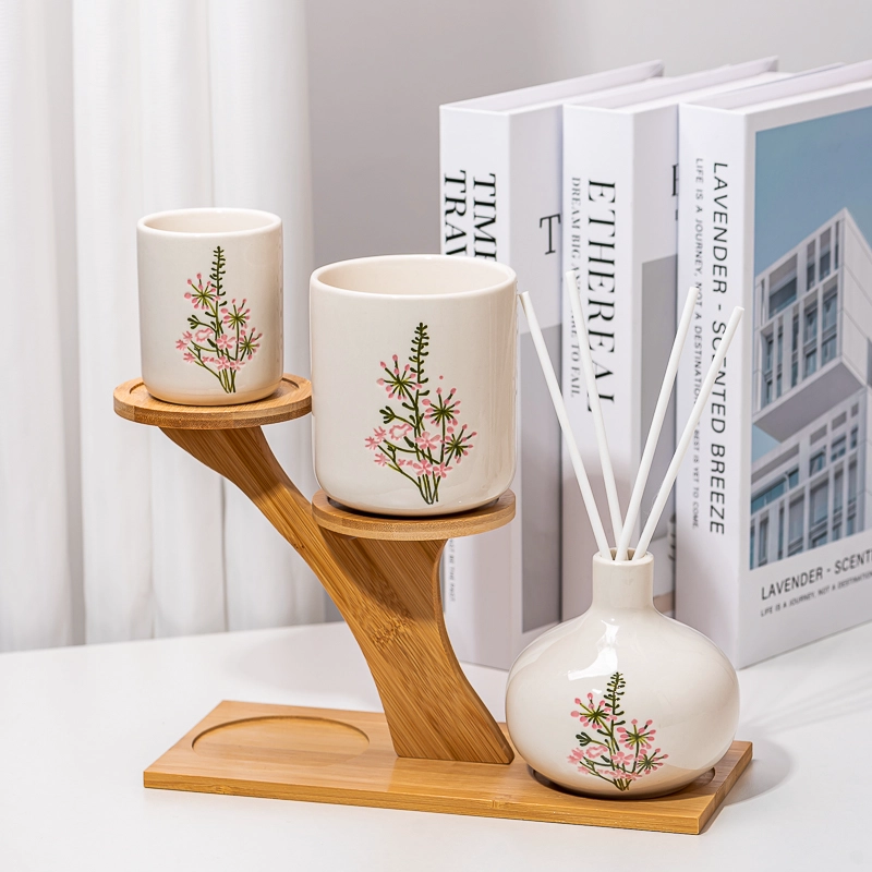 Contenitori per fragranze in ceramica con decalcomanie floreali, set di 3