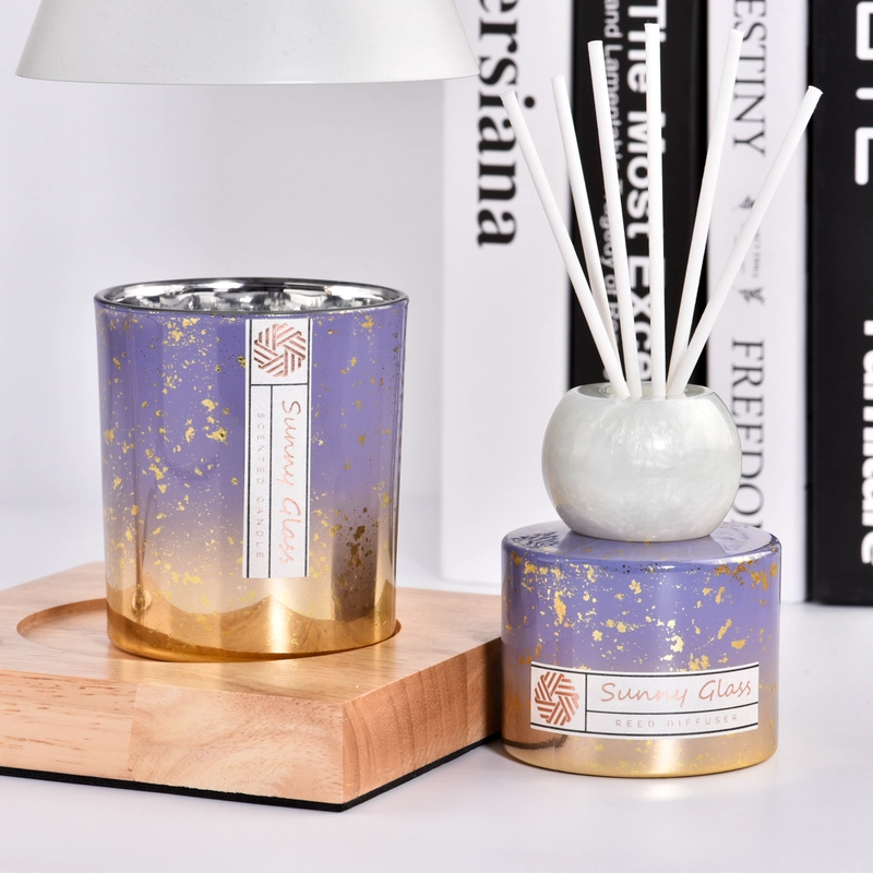 Brugerdefineret violet-til-guld gradient glas stearinlyskrukke dekorativt stearinlyskar i glas