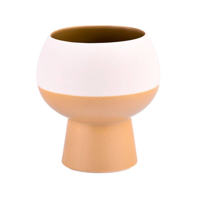 Custom Two-Tone Ceramic Candle Jar Modern Pedestal Candle Vessel