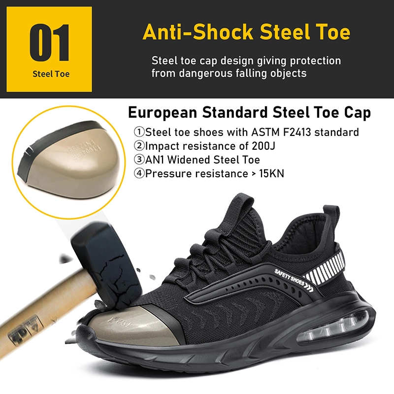 China 758 Black shock absorption steel toe puncture proof sport safety shoes sneakers manufacturer