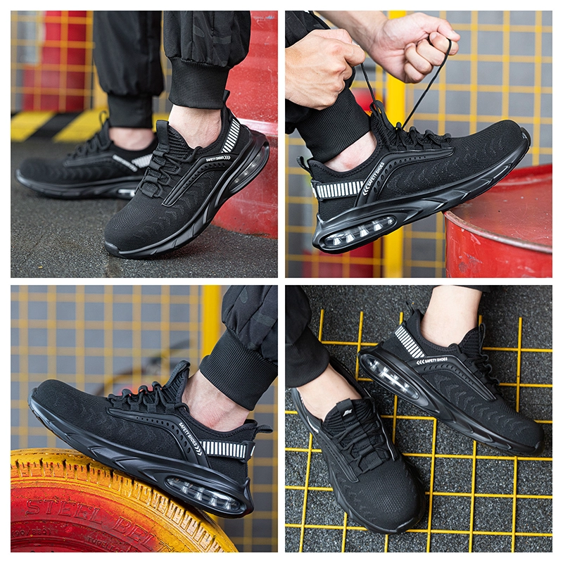 China 758 Black shock absorption steel toe puncture proof sport safety shoes sneakers manufacturer