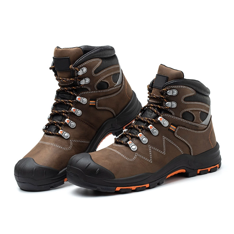 China TM0225 Brown nubuck leather anti slip soft rubber sole steel toe anti puncture oil and gas safety shoes manufacturer
