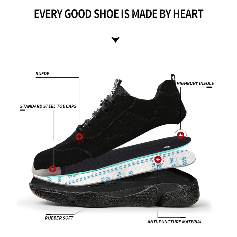 China 2106 Black microfiber leather upper anti slip soft rubber sole steel toe puncture resistant safety shoes work manufacturer