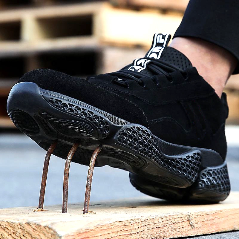 China 2106 Black microfiber leather upper anti slip soft rubber sole steel toe puncture resistant safety shoes work manufacturer